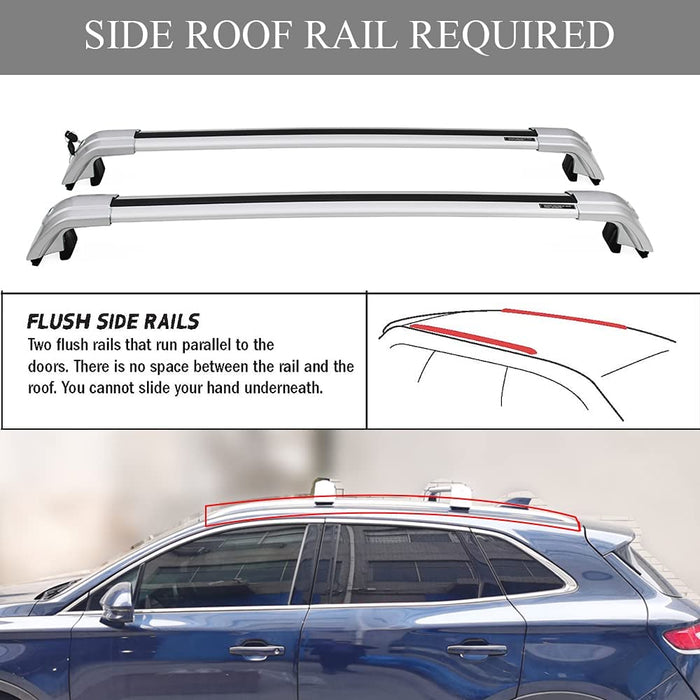 Saremas Off-road Luggage Carrier Lockable All Silver Crossbar Cross Bar Roof Rack for Ford Edge 2015-2021