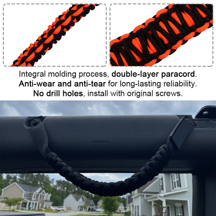 2Pcs Roll Bar Grab Handles Paracord Grip Handle for Ford Bronco 2/4 Door 2021 2022 (Black / Orange)