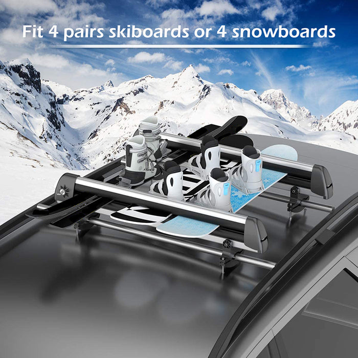 Saremas Universal Car Ski Snowboard Roof Racks,for 2 Pair Skis / 2 Snowboards,Lockable Fit Most Vehicles Equipped Crossbars
